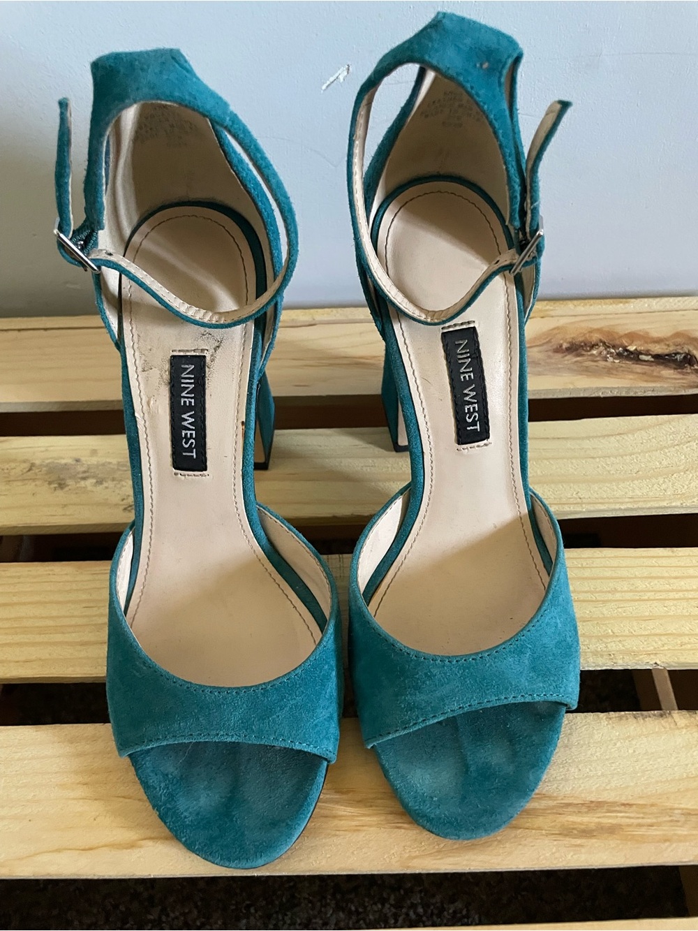 Nine West Teal Suede Ankle Strap Heels